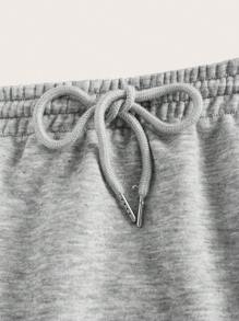 SHEIN BASICS 大碼腰部抽繩素色半身裙 - 淺灰色 - 查看 5