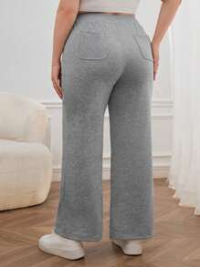 SHEIN Essnce Plus Solid Elastic Waist Flare Leg Joggers - Light Grey - View 2