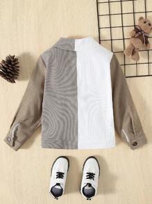 SHEIN جاكيت ألوان متباينة جيب قلاب حافظ للحرارة ولد طفل