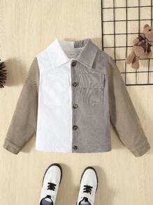 SHEIN جاكيت ألوان متباينة جيب قلاب حافظ للحرارة ولد طفل