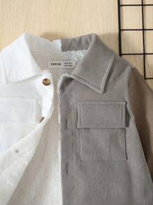 SHEIN جاكيت ألوان متباينة جيب قلاب حافظ للحرارة ولد طفل