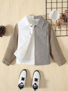 SHEIN جاكيت ألوان متباينة جيب قلاب حافظ للحرارة ولد طفل