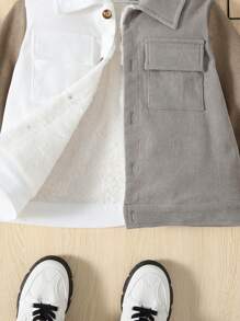 SHEIN جاكيت ألوان متباينة جيب قلاب حافظ للحرارة ولد طفل