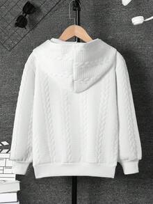 SHEIN Tween Boy Letter Graphic Cable Knit Hooded Sweatshirt - White - View 2