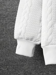 SHEIN Tween Boy Letter Graphic Cable Knit Hooded Sweatshirt - White - View 5