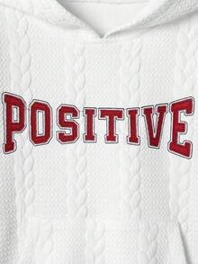 SHEIN Tween Boy Letter Graphic Cable Knit Hooded Sweatshirt - White - View 6