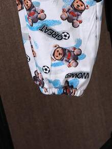 Tween Boy Letter & Bear Print Kangaroo Pocket Hoodie & Sweatpants - Multicolor - View 4