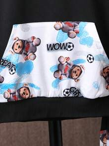 Tween Boy Letter & Bear Print Kangaroo Pocket Hoodie & Sweatpants - Multicolor - View 6