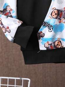 Tween Boy Letter & Bear Print Kangaroo Pocket Hoodie & Sweatpants - Multicolor - View 7