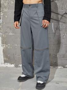 Manfinity EMRG 男士寬鬆褲子,帶有翻蓋口袋和拉鍊細節 - 灰色 - 查看 1