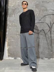 Manfinity EMRG 男士寬鬆褲子,帶有翻蓋口袋和拉鍊細節 - 灰色 - 查看 3