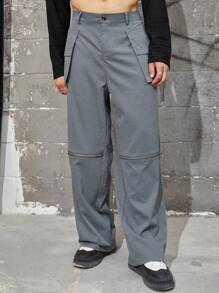 Manfinity EMRG 男士寬鬆褲子,帶有翻蓋口袋和拉鍊細節 - 灰色 - 查看 4