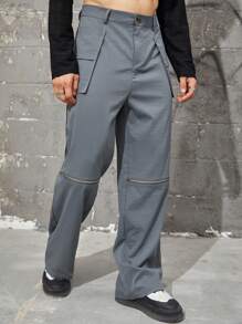 Manfinity EMRG 男士寬鬆褲子,帶有翻蓋口袋和拉鍊細節 - 灰色 - 查看 6