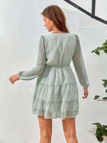 Soleia 碎花前打結燈籠袖荷葉邊連衣裙 - 彩色 - 查看 2