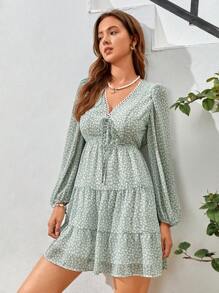 Soleia 碎花前打結燈籠袖荷葉邊連衣裙 - 彩色 - 查看 3