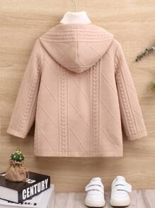 SHEIN Chaqueta casual holgada con cuello vuelto y bolsillos dobles, y bufanda de felpa a cuadros estilo teddy, conjunto de estilo callejero informal para niños, para otoño e invierno