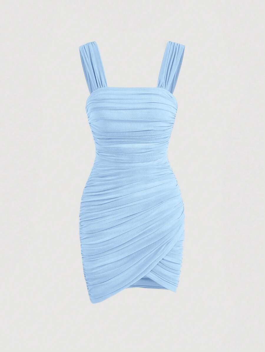 SHEIN MOD Solid Ruched Wrap Hem Cami Dress - Baby Blue - View 1