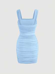 SHEIN MOD Solid Ruched Wrap Hem Cami Dress - Baby Blue - View 2