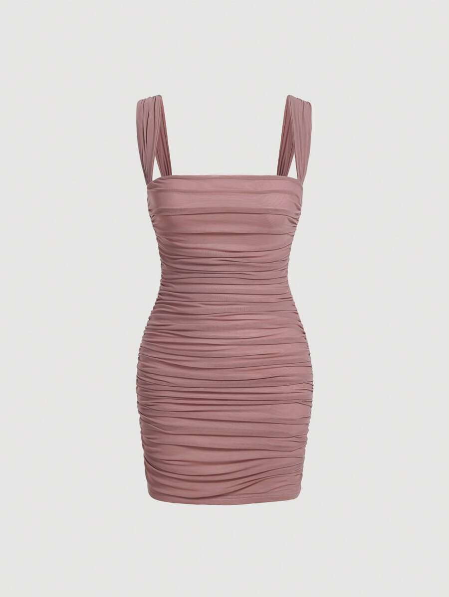SHEIN MOD Solid Ruched Cami Dress - Dusty Pink - View 1