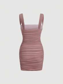 SHEIN MOD Solid Ruched Cami Dress - Dusty Pink - View 2