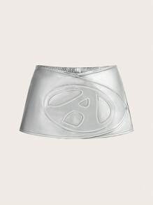 SHEIN ICON 低腰PU皮革裙裤 - 銀色 - 查看 2