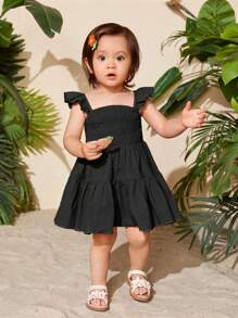 SHEIN 女嬰荷葉邊上身打攬娃娃裙 - 黑色 - 查看 1