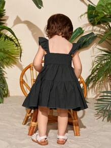 SHEIN 女嬰荷葉邊上身打攬娃娃裙 - 黑色 - 查看 2