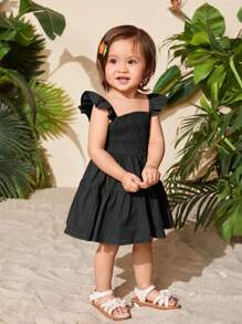SHEIN 女嬰荷葉邊上身打攬娃娃裙 - 黑色 - 查看 3