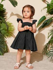 SHEIN 女嬰荷葉邊上身打攬娃娃裙 - 黑色 - 查看 4