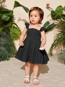 SHEIN 女嬰荷葉邊上身打攬娃娃裙 - 黑色 - 查看 5