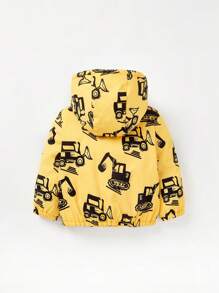 Cozy Pixies Baby Boys' Thickened Thermal Lined Hooded Jacket With Truck Pattern Printing, Suitable For Winter - Yellow - View 2