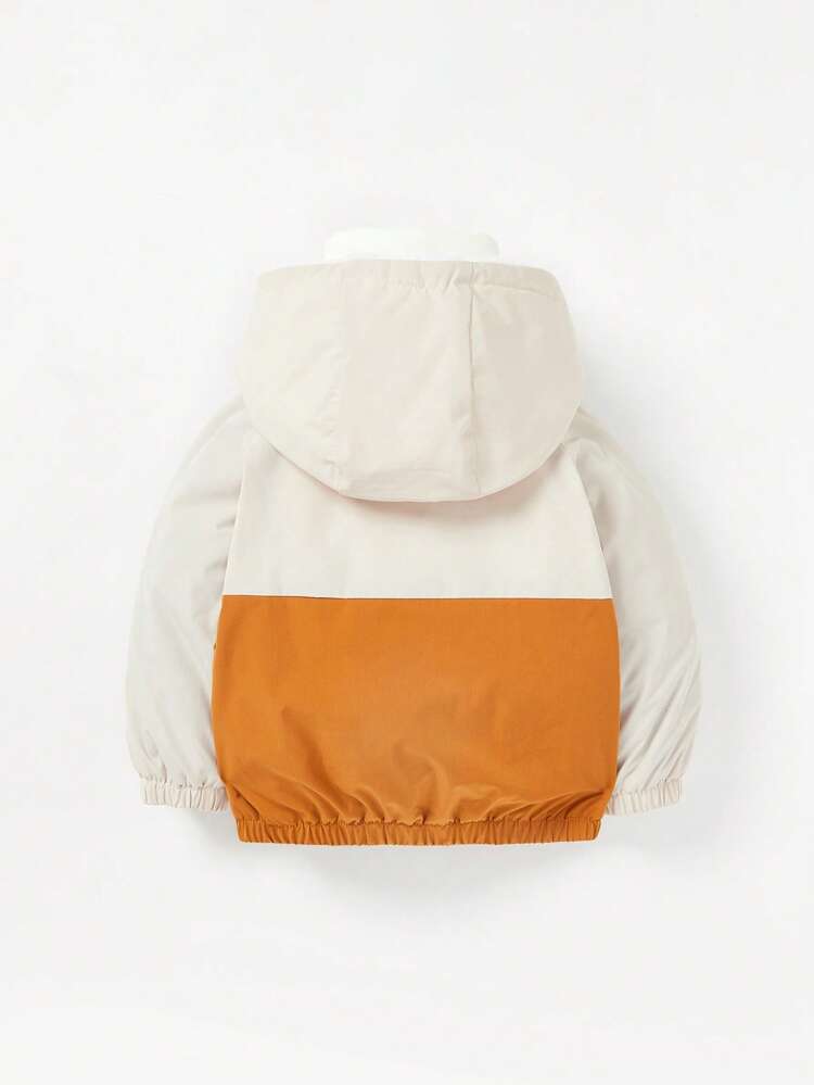 Baby Boys Color Block Workwear Style Jacket With Pocket And Thermal Lined, Medium Thickness