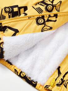 Cozy Pixies Baby Boys' Thickened Thermal Lined Hooded Jacket With Truck Pattern Printing, Suitable For Winter - Yellow - View 3