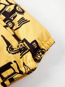 Cozy Pixies Baby Boys' Thickened Thermal Lined Hooded Jacket With Truck Pattern Printing, Suitable For Winter - Yellow - View 5