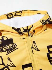 Cozy Pixies Baby Boys' Thickened Thermal Lined Hooded Jacket With Truck Pattern Printing, Suitable For Winter - Yellow - View 4