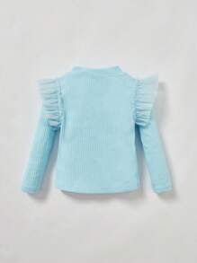 Cozy Pixies Baby Girl Mesh Ruffle Trim Ribbed Knit Tee - Baby Blue - View 2
