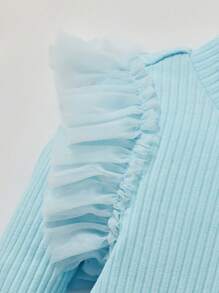 Cozy Pixies Baby Girl Mesh Ruffle Trim Ribbed Knit Tee - Baby Blue - View 6