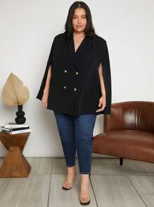 SHEIN CURVE+ Hơn áo tay cánh Đôi ngực Áo vest - màu đen - Xem 3