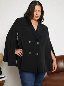 SHEIN CURVE+ Hơn áo tay cánh Đôi ngực Áo vest - màu đen - Xem 1