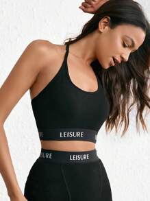 Ocili Leisure Smooth & Comfy Hanging Neck Letter Wireless Bra&Bralette-Black - Black - View 5