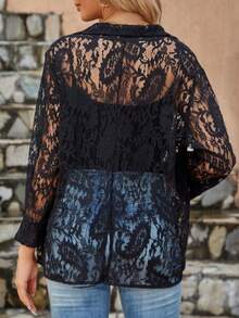 SHEIN Clasi Khăn quàng Mở Mặt trước Ren áo - màu đen - Xem 2