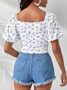 Soleia 碎花前打結T恤 - 白色 - 查看 2