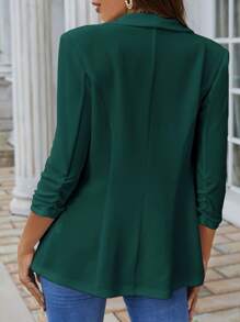 SHEIN LUNE 青果領抽褶袖開門襟西裝外套 - 墨綠色 - 查看 2