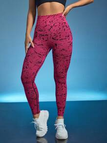 SHEIN Sports Allover Print Wideband Waist Sports Leggings - Rusty Rose - View 3