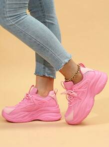 Sweet Pink Thick-Soled Chunky Shoes For Men And Women, Suitable For Casual Sports Walking - Baby Pink - View 1