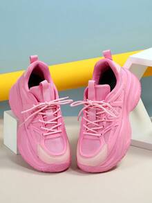 Sweet Pink Thick-Soled Chunky Shoes For Men And Women, Suitable For Casual Sports Walking - Baby Pink - View 3