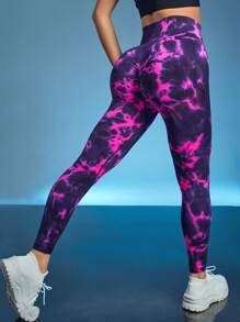 紮染寬腰帶運動打底褲 - 彩色 - 查看 1