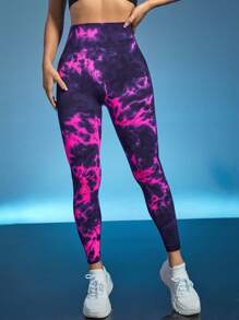 紮染寬腰帶運動打底褲 - 彩色 - 查看 3