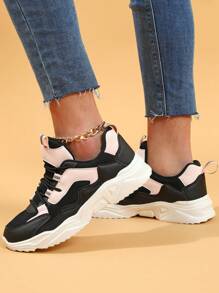 黑色&粉色的流行柔軟的&透氣爸爸鞋適合男人及女人,休閒運動步行鞋 - 彩色 - 查看 1