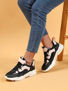 黑色&粉色的流行柔軟的&透氣爸爸鞋適合男人及女人,休閒運動步行鞋 - 彩色 - 查看 2